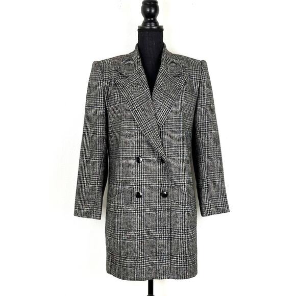 Vintage Lilli Ann Coat Blazer Union Label Black White Plaid Tweed Preppy Boho - Picture 2 of 11